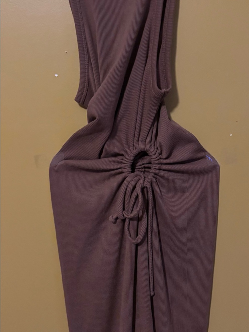 Bold Ribbed Brown Tank Dress With Side Ruching (S) - Picture 4 of 4